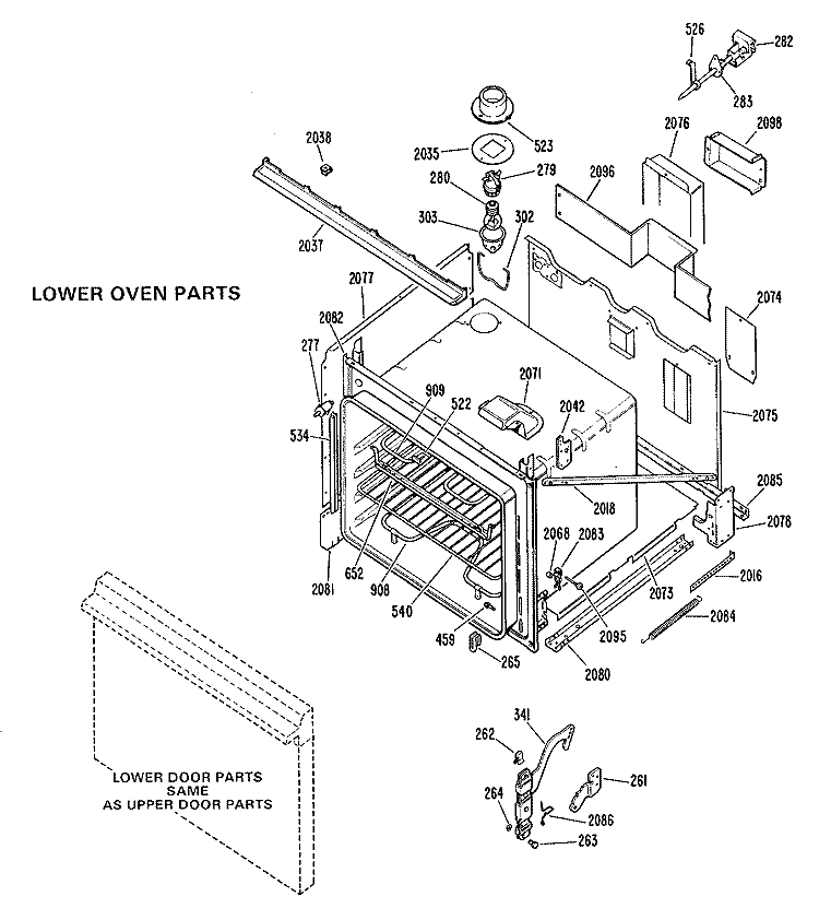 LOWER OVEN PARTS Diagram and Parts List for JKS26G*J3  General Electric Wall Oven