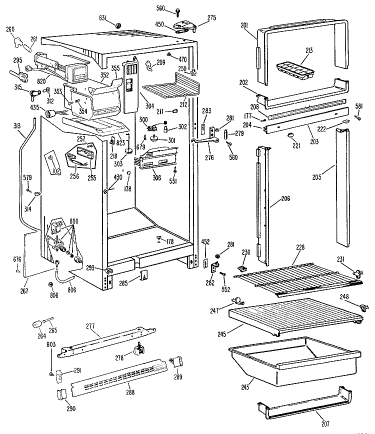Section Diagram and Parts List for TBF14AGRL  General Electric Refrigerator