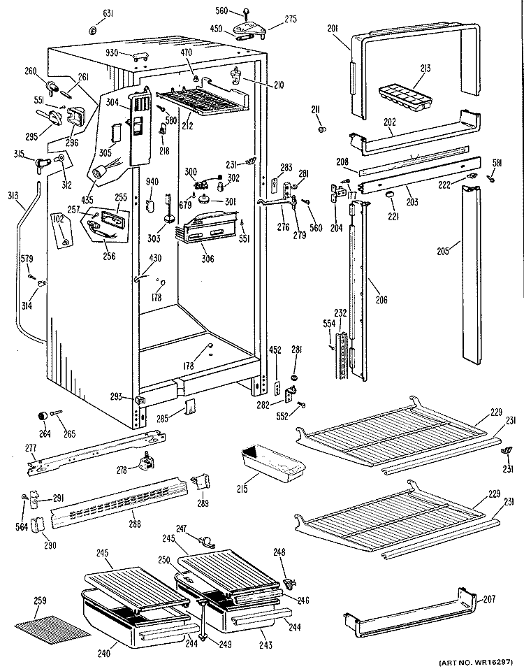 Section Diagram and Parts List for TBF14VGB  General Electric Refrigerator