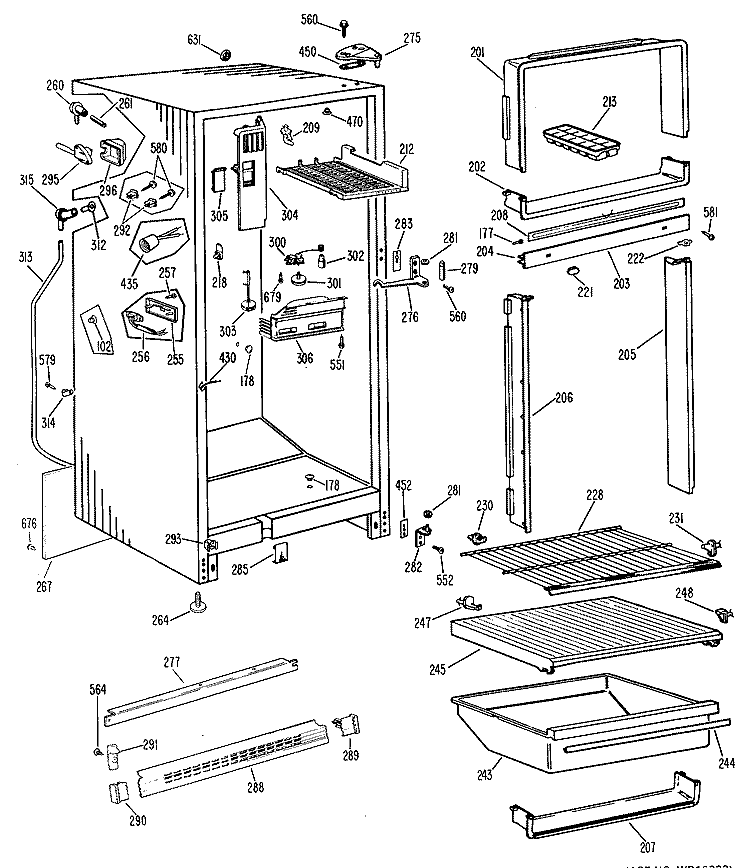 Section Diagram and Parts List for TBF14SGRR  General Electric Refrigerator