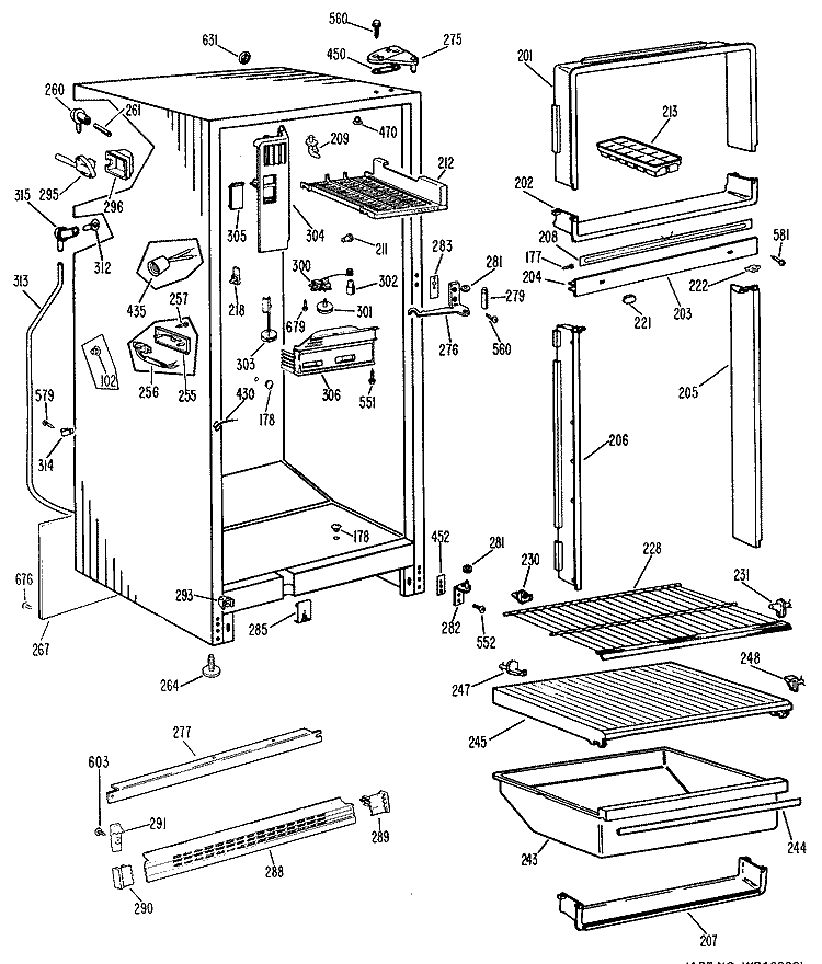 Section Diagram and Parts List for TBF14XGRL  General Electric Refrigerator