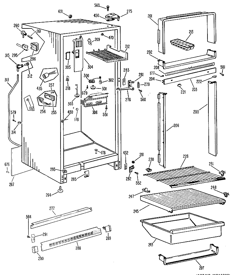 Section Diagram and Parts List for TBF16SGRL  General Electric Refrigerator