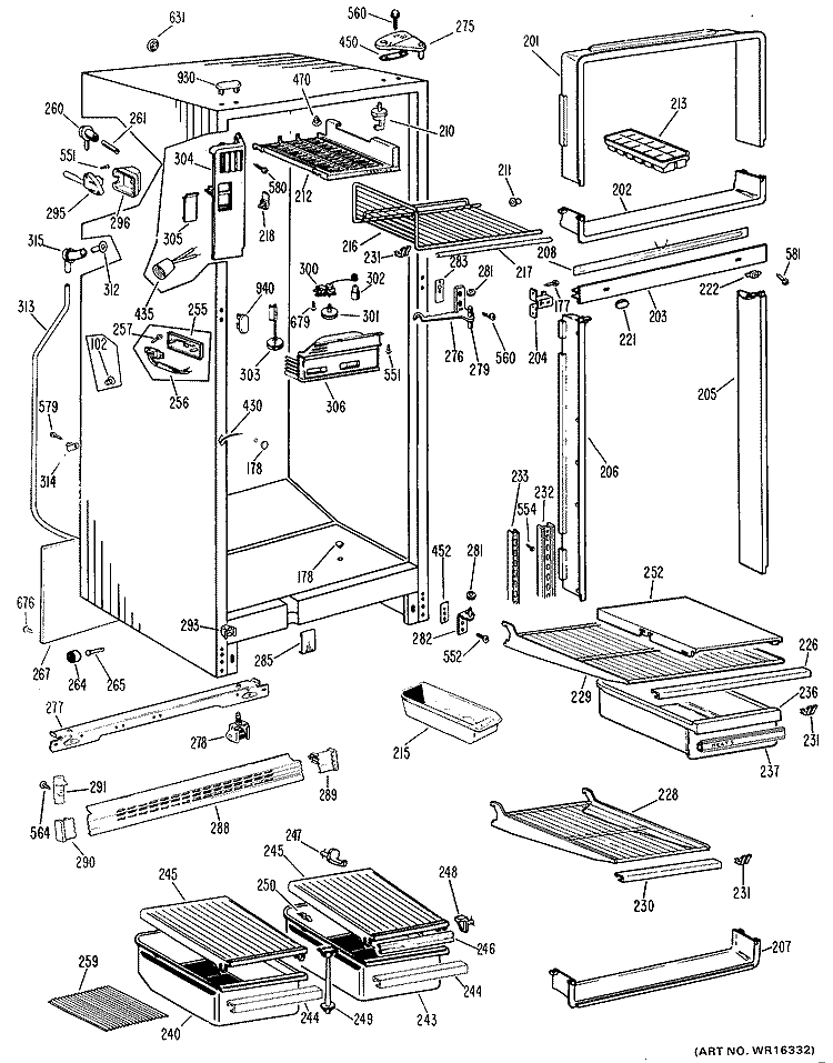 Section Diagram and Parts List for TBF16DGR  General Electric Refrigerator