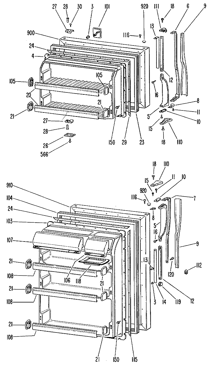 Section Diagram and Parts List for TBF16VGB  General Electric Refrigerator