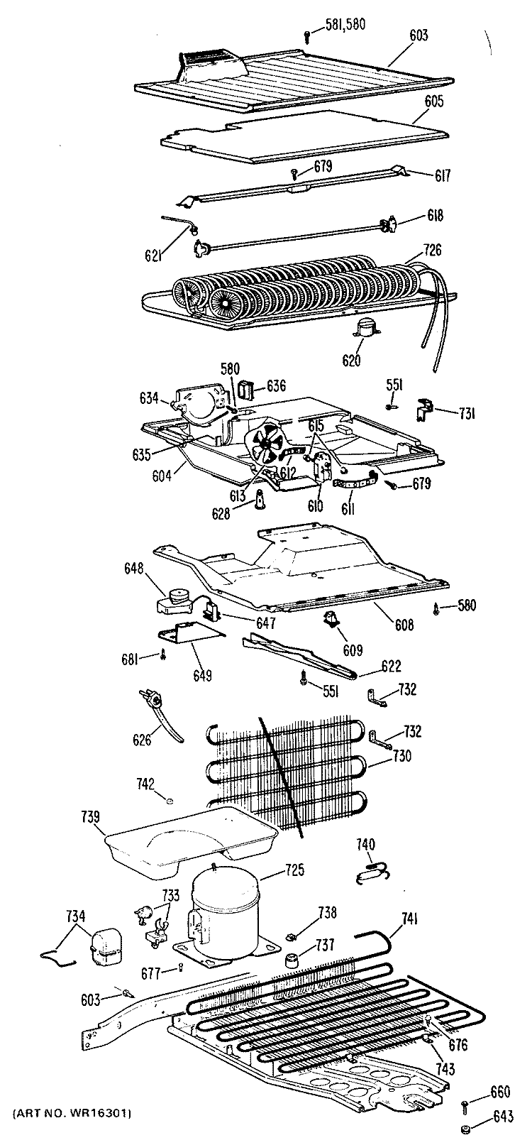 Section Diagram and Parts List for TBF16VGB  General Electric Refrigerator