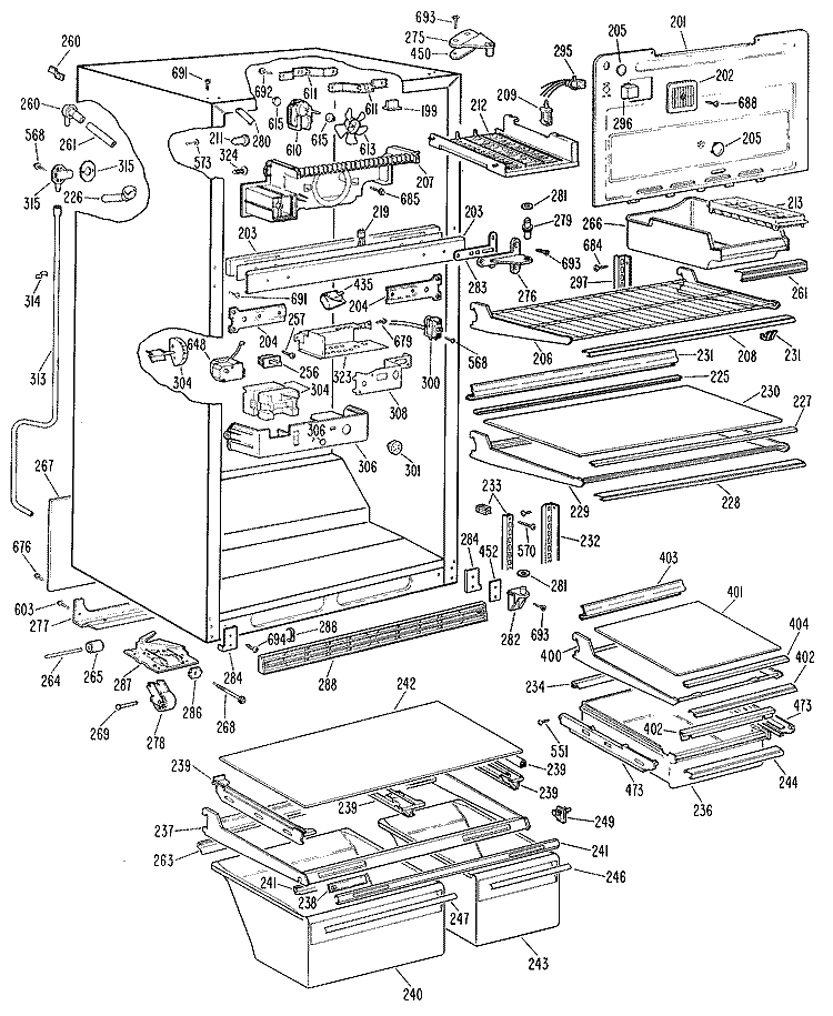 Section Diagram and Parts List for TBX18ZKBR  General Electric Refrigerator