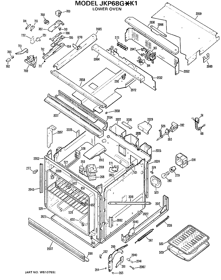 LOWER OVEN Diagram and Parts List for JKP68G*K1  General Electric Microwave Oven Combo