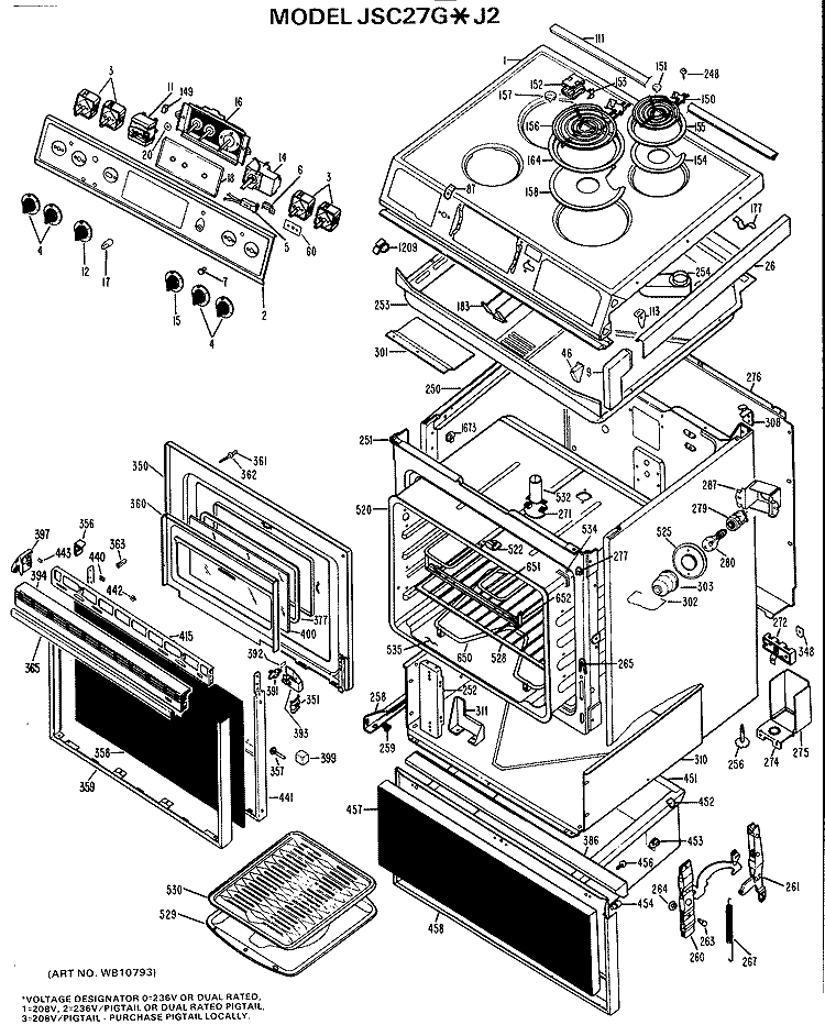 Section Diagram and Parts List for JSC27G*J2  General Electric Range