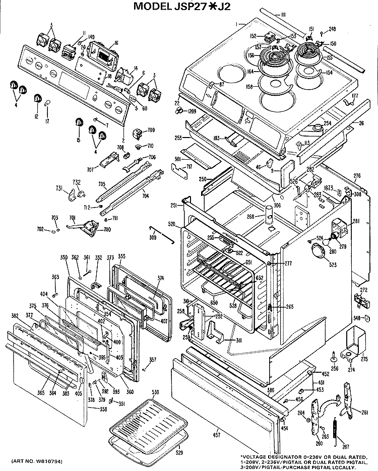 Section Diagram and Parts List for JSP27*J2  General Electric Range