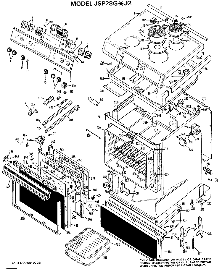 Section Diagram and Parts List for JSP28G*J2  General Electric Range
