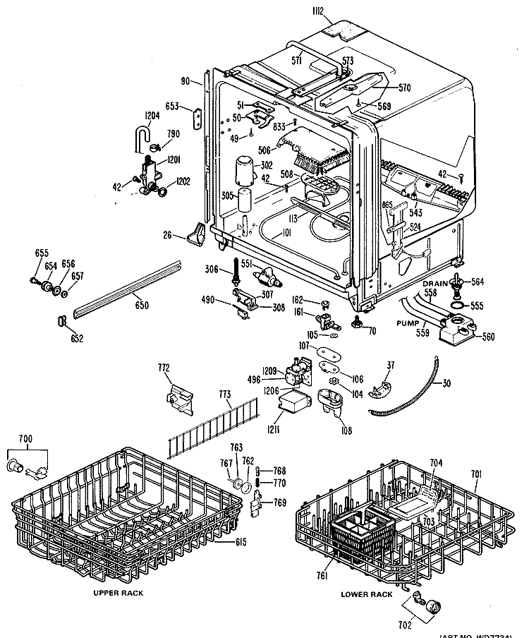 Section Diagram and Parts List for GSD3000W01  General Electric Dishwasher