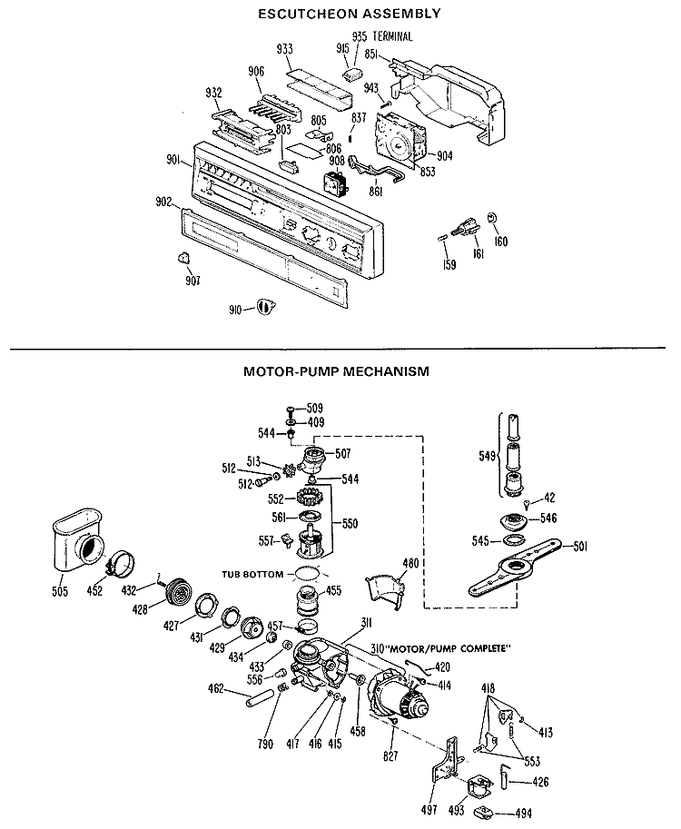 ESCUTCHEON ASSEMBLY Diagram and Parts List for GSD900H-01  General Electric Dishwasher