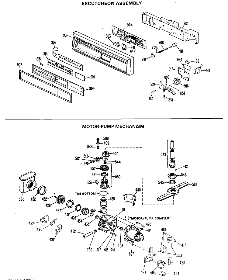 ESCUTCHEON ASSEMBLY Diagram and Parts List for GSD2200G03  General Electric Dishwasher