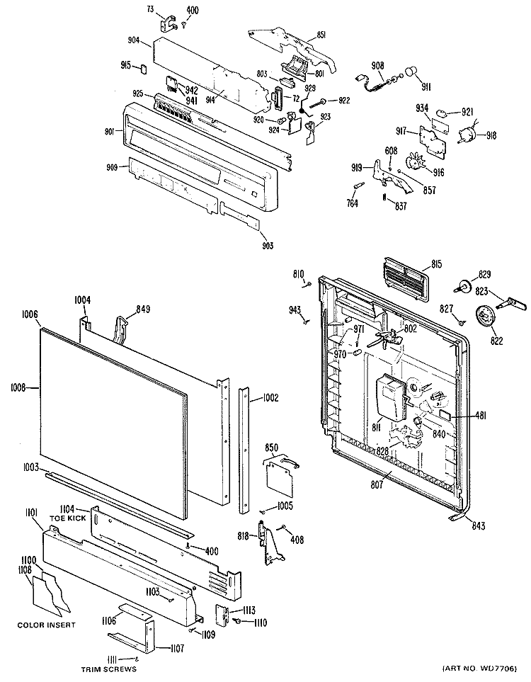 Section Diagram and Parts List for GSD2800G02  General Electric Dishwasher