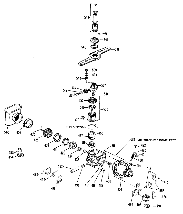 Section Diagram and Parts List for GSD2800G02  General Electric Dishwasher