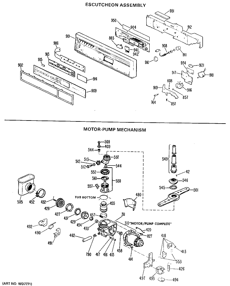 ESCUTCHEON ASSEMBLY Diagram and Parts List for GSD2200G04  General Electric Dishwasher