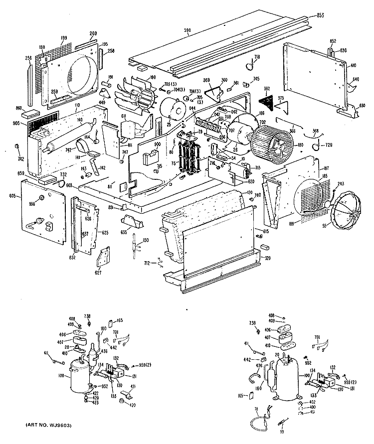 Section Diagram and Parts List for A2B389DACSR3  General Electric Air Conditioner