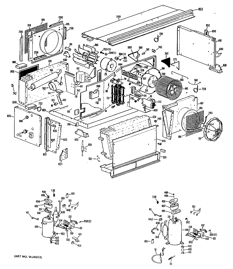 Section Diagram and Parts List for A2B688EPCSW3  General Electric Air Conditioner