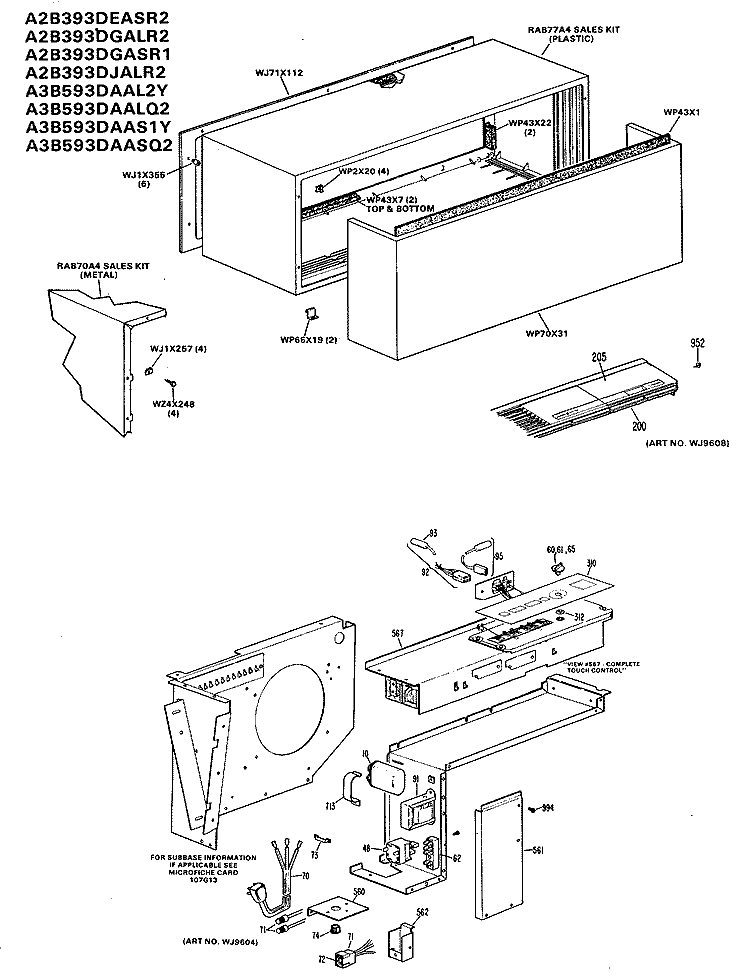 Section Diagram and Parts List for A2B393DGASR1  General Electric Air Conditioner