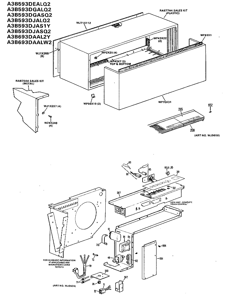 Section Diagram and Parts List for A3B593DEALQ2  General Electric Air Conditioner