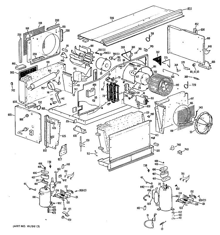 Section Diagram and Parts List for A2B398ENASR2  General Electric Air Conditioner