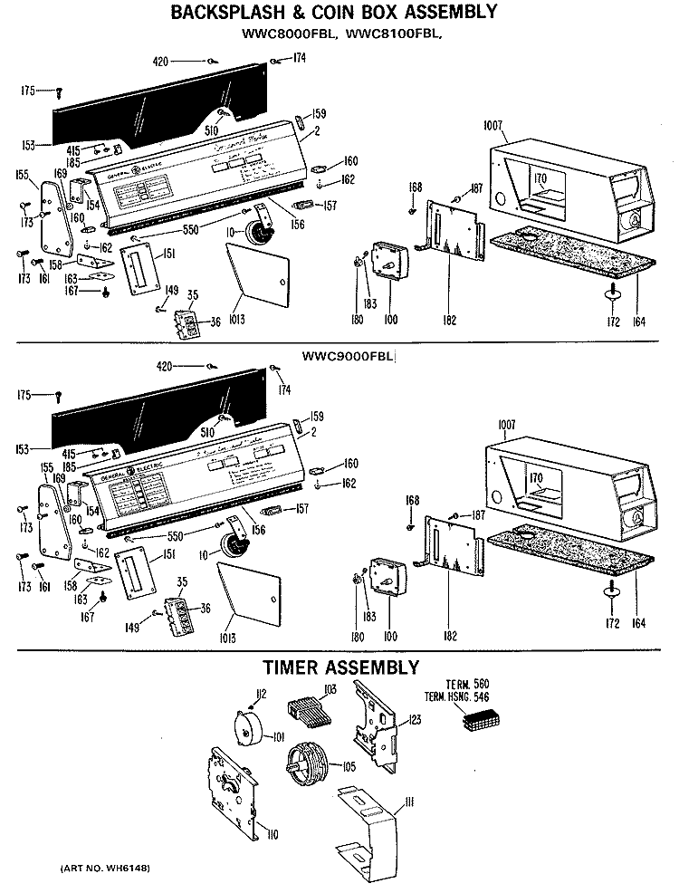 BACKSPLASH & COIN BOX ASSEMBLY Diagram and Parts List for WWC7500FBL  General Electric Washer
