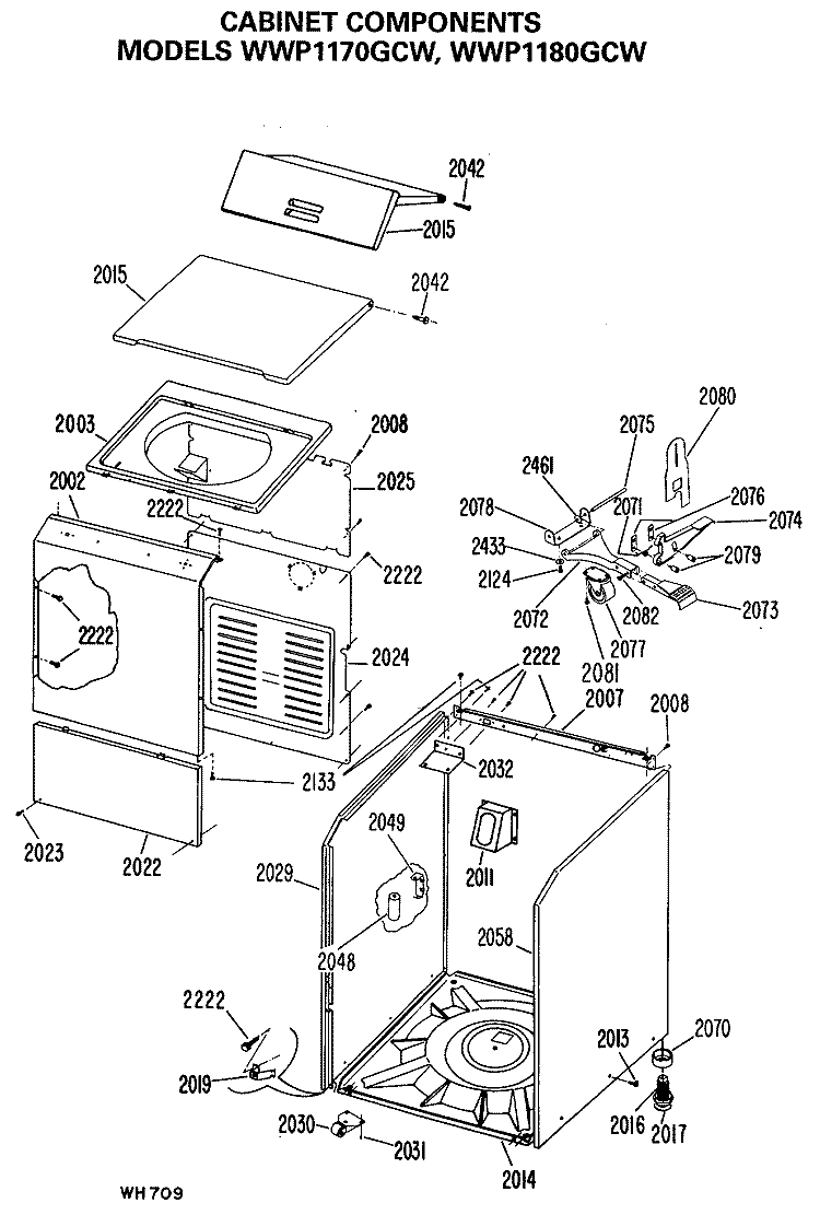 CABINET COMPONENTS Diagram and Parts List for WWP1170GCW  General Electric Washer