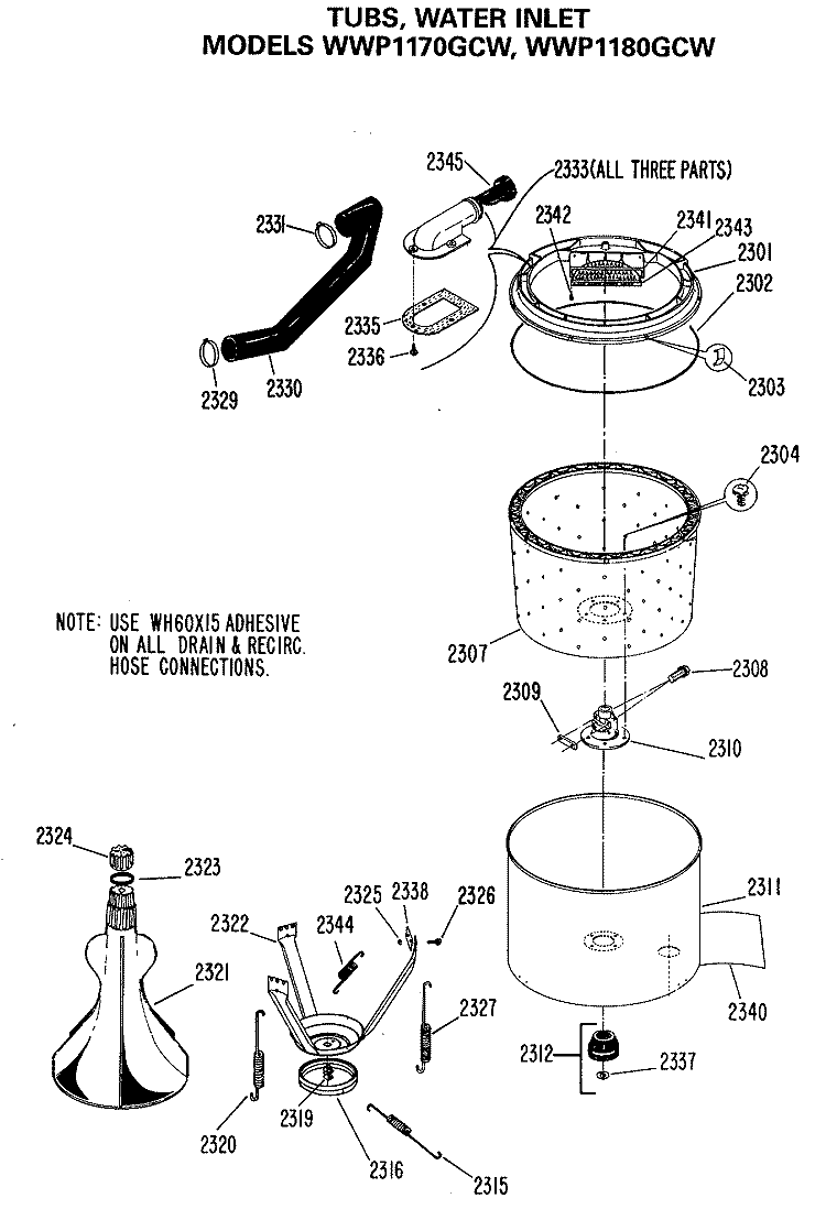 TUBS, WATER INLET Diagram and Parts List for WWP1170GCW  General Electric Washer