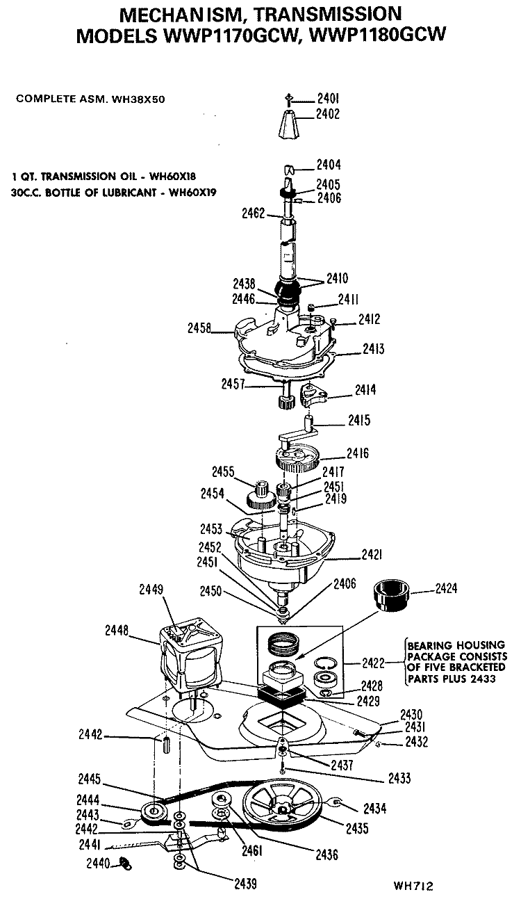 MECHANISM TRANSMISSION Diagram and Parts List for WWP1170GCW  General Electric Washer