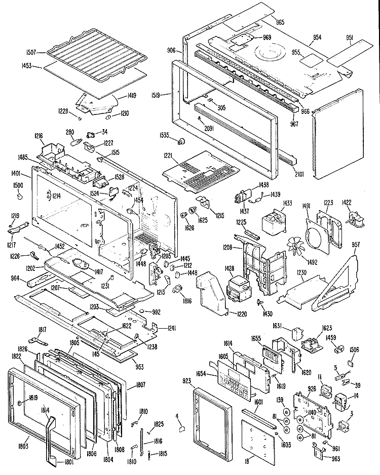 Section Diagram and Parts List for JHP69G*K1  General Electric Microwave Oven Combo