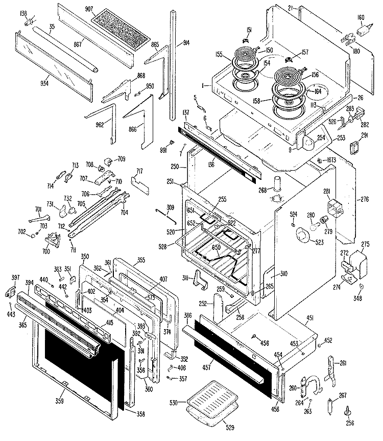 Section Diagram and Parts List for JHP70N*K1  General Electric Microwave Oven Combo