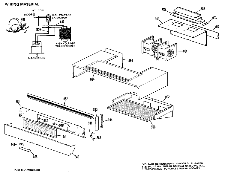 Section Diagram and Parts List for JHP69G*K2  General Electric Microwave Oven Combo