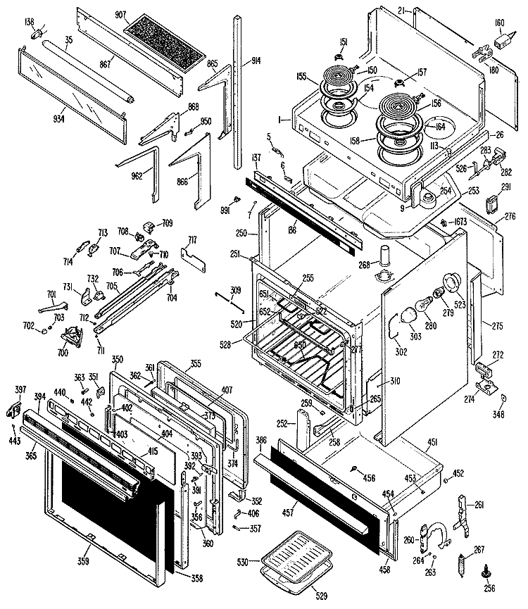 Section Diagram and Parts List for JHP62N*K2  General Electric Microwave Oven Combo
