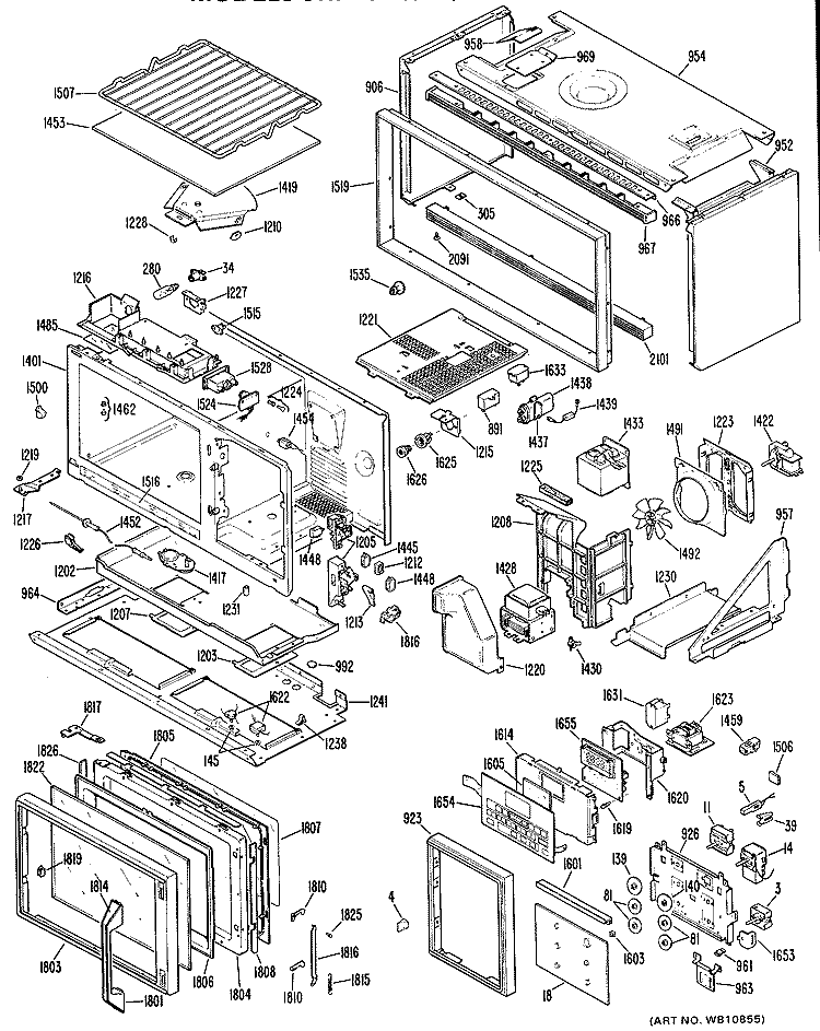 Section Diagram and Parts List for JHP70N*K2  General Electric Microwave Oven Combo