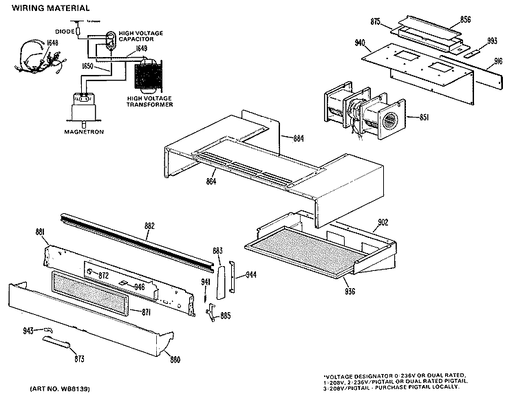 Section Diagram and Parts List for JHP70N*K2  General Electric Microwave Oven Combo