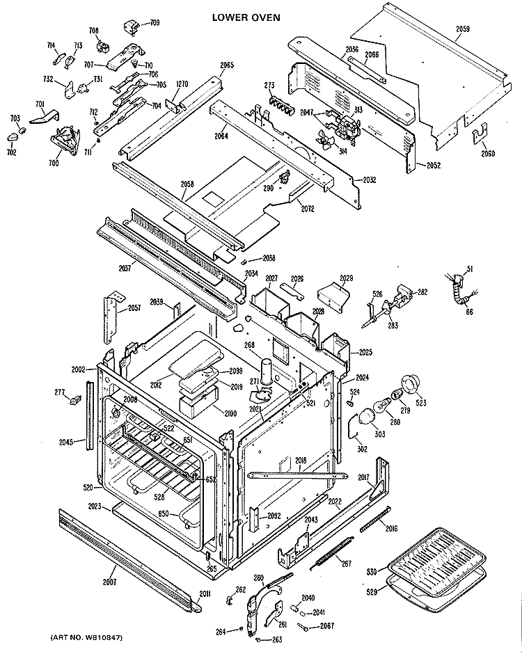 LOWER OVEN Diagram and Parts List for JKP68G*K2  General Electric Microwave Oven Combo