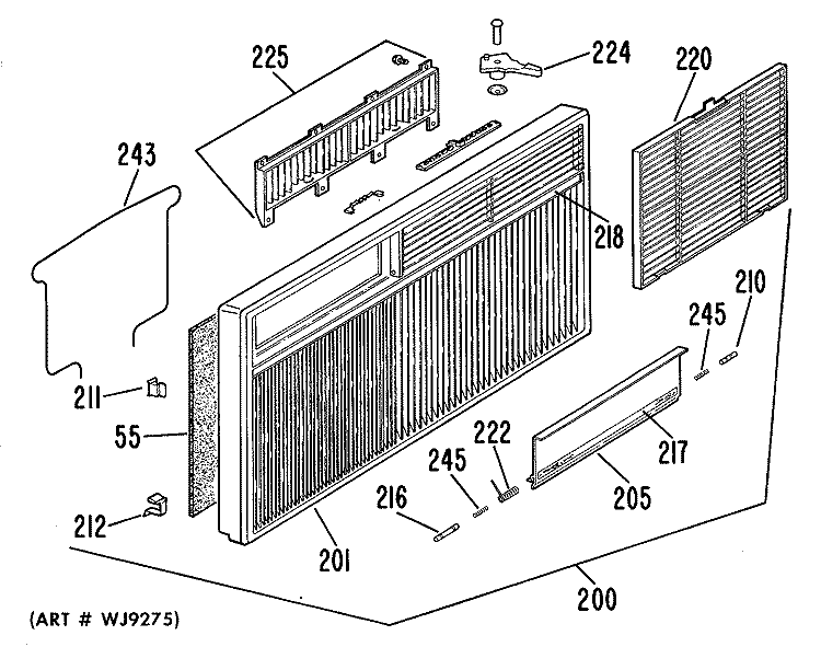 Section Diagram and Parts List for AJH10D7W1  General Electric Air Conditioner