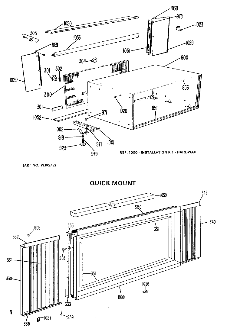 QUICK MOUNT Diagram and Parts List for AJH10D7W1  General Electric Air Conditioner