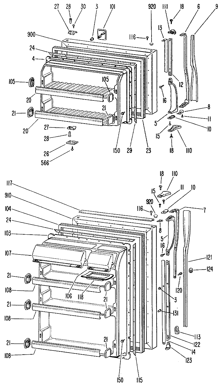 Section Diagram and Parts List for TBF16ZGR  General Electric Refrigerator