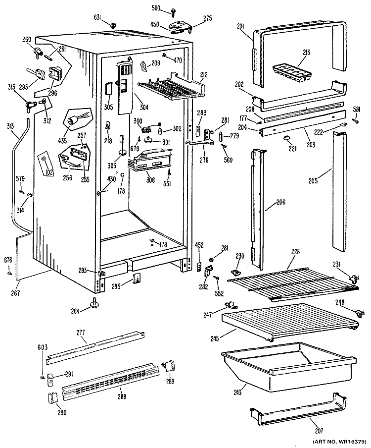 Section Diagram and Parts List for TBF16XGRL  General Electric Refrigerator