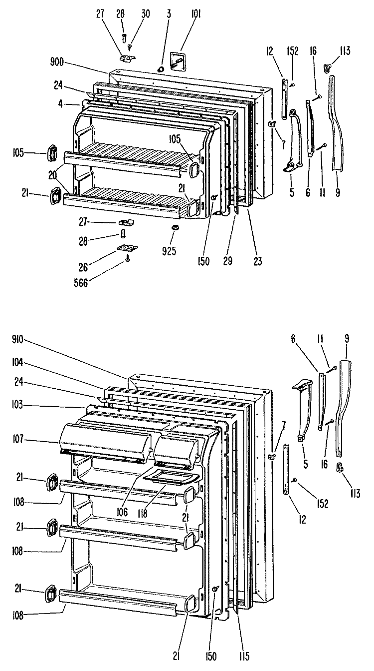 Section Diagram and Parts List for TBF16XJBL  General Electric Refrigerator