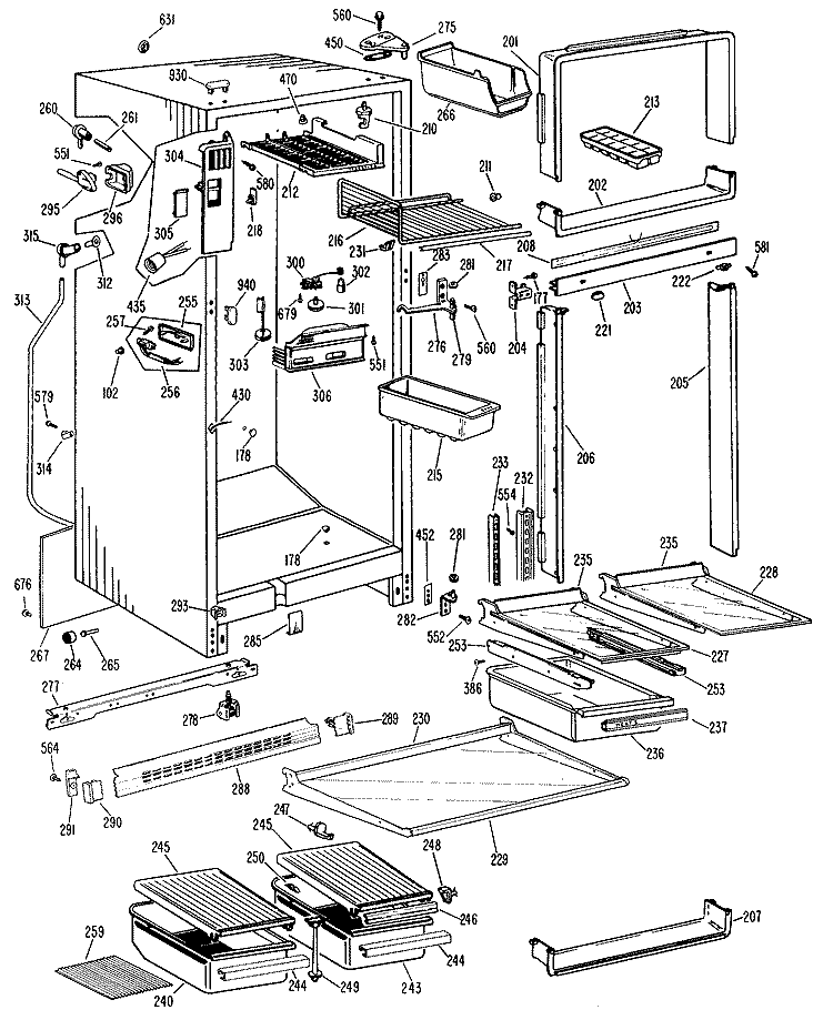 Section Diagram and Parts List for TBF16ZJB  General Electric Refrigerator