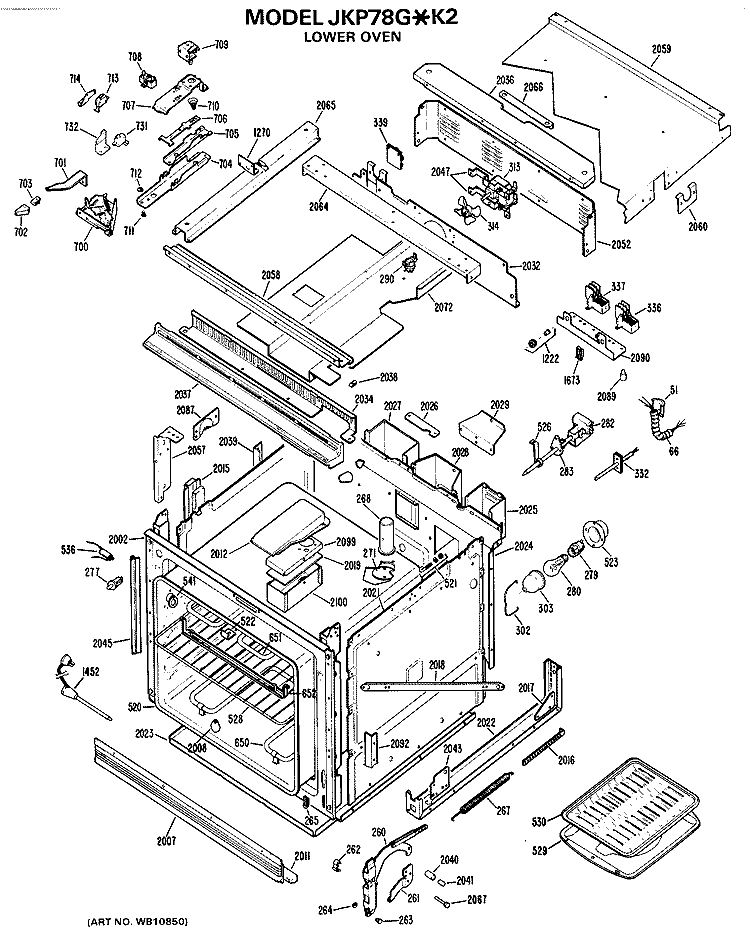 LOWER OVEN Diagram and Parts List for JKP78G*K2  General Electric Microwave Oven Combo