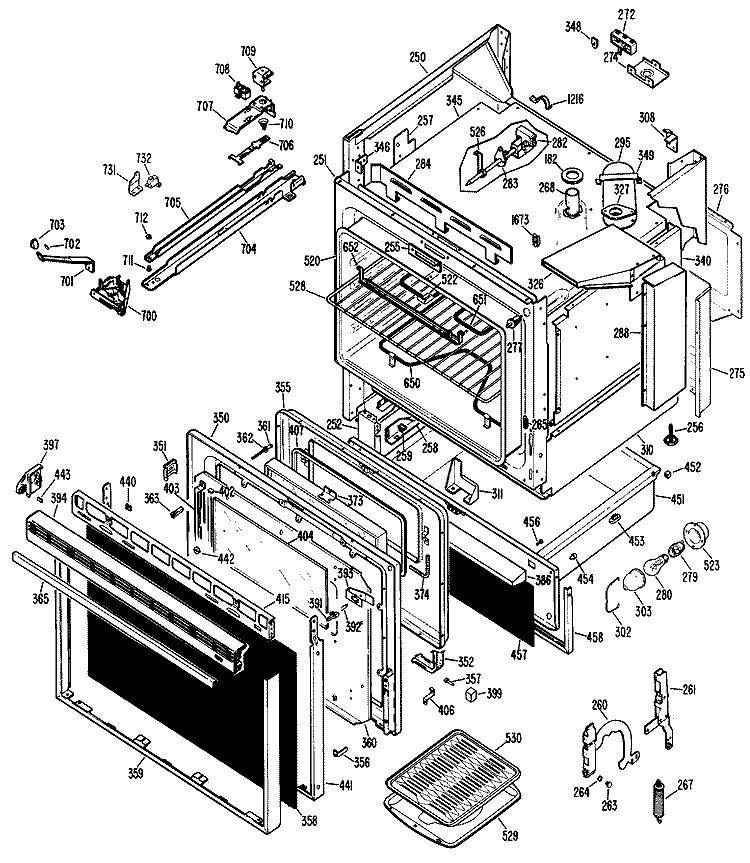 Section Diagram and Parts List for JSP49G1J3  General Electric Range