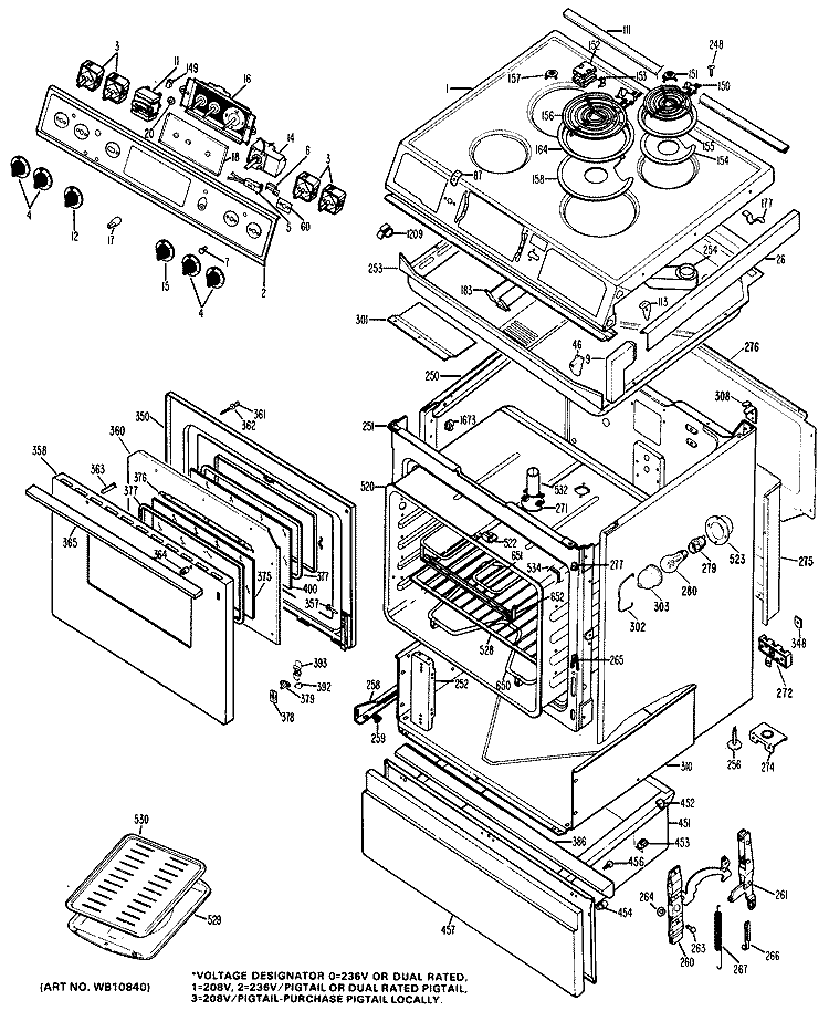 Section Diagram and Parts List for JSS26*J3  General Electric Range