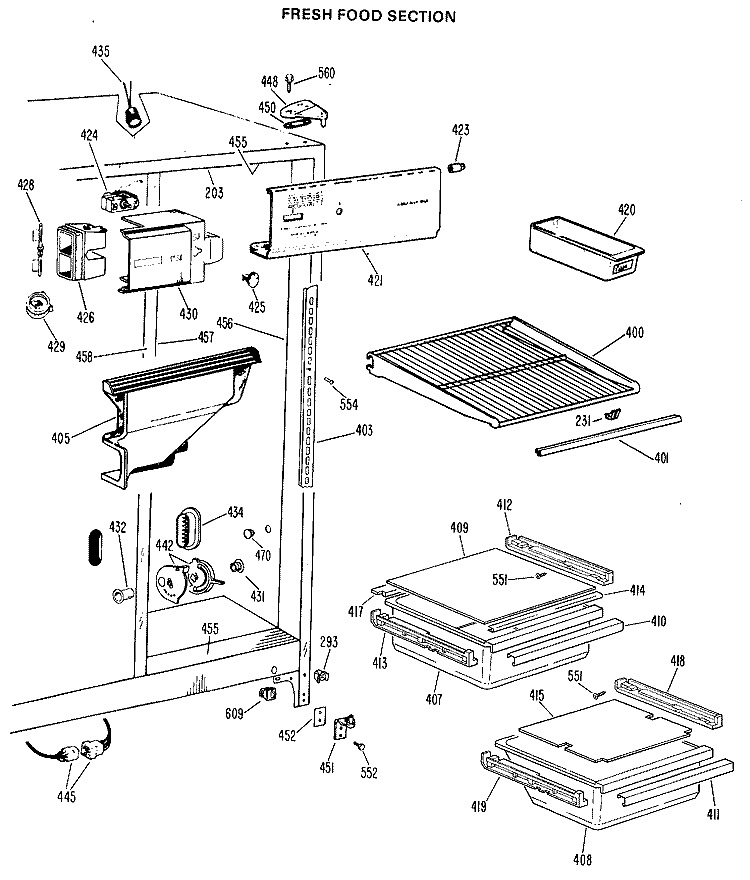 FRESH FOOD SECTION Diagram and Parts List for TFX20DHF  General Electric Refrigerator