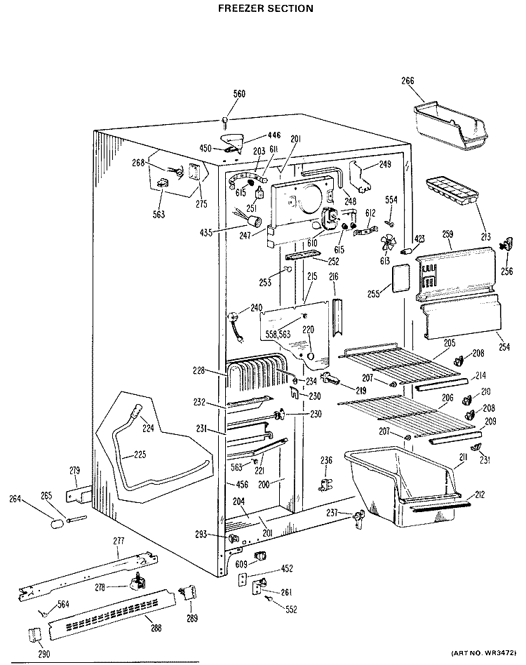 FREEZER SECTION Diagram and Parts List for TFX22ZHE  General Electric Refrigerator