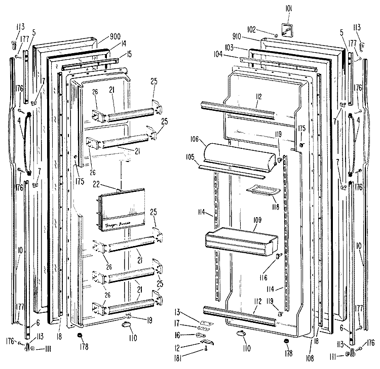 Section Diagram and Parts List for TFX22KHE  General Electric Refrigerator