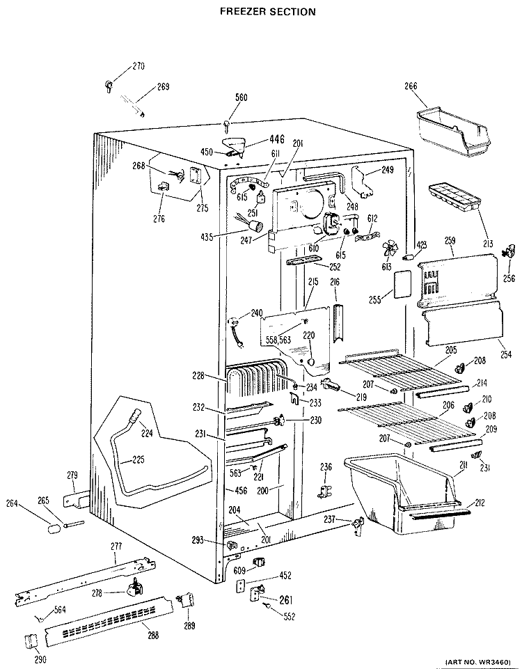 FREEZER SECTION Diagram and Parts List for TFX22KHE  General Electric Refrigerator