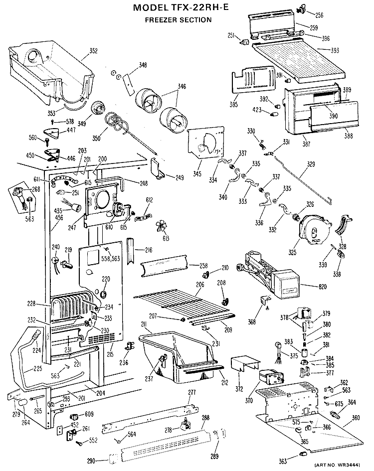FREEZER SECTION Diagram and Parts List for TFX22RHE  General Electric Refrigerator